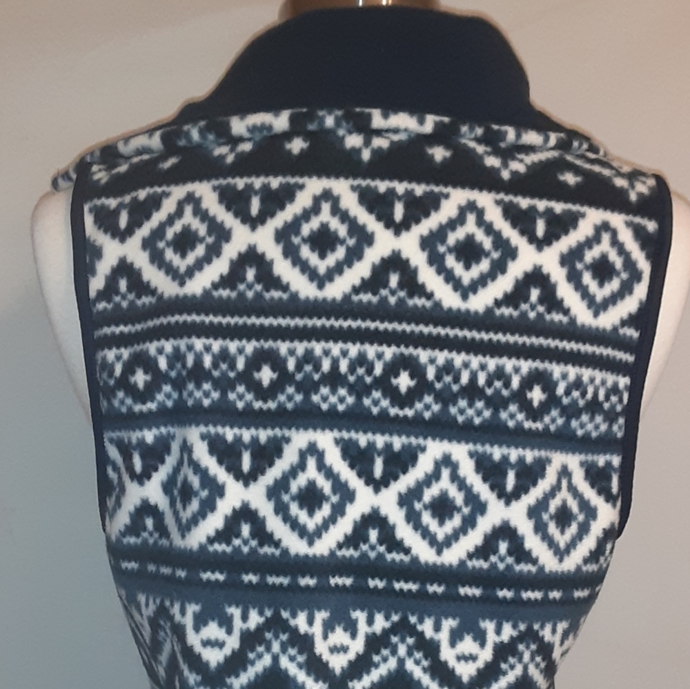 American living medium fleece vest Aztec print Blue White Outerwear Sleeveless - Picture 5 of 6